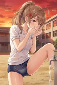 Masha: A Refreshing Sunset Moment in Wet Gym Clothes