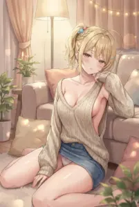 【宮前 乃々亜】ゆるニットで魅せる部屋着姿