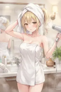 【宮前 乃々亜】湯上がりのバスタオル姿で髪を乾かす