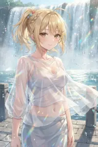 Nonoa Miyamae’s Refreshing Look by the Sparkling Waterfall