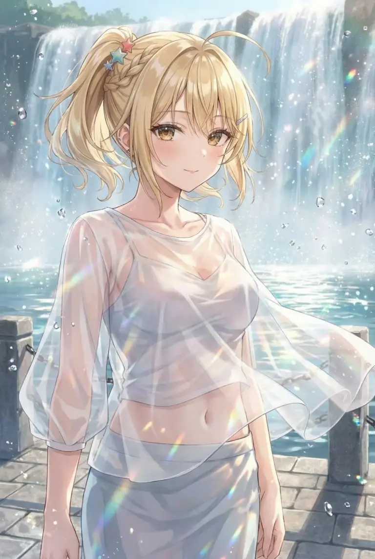 【宮前乃々亜】夏の滝で魅せる涼やかな透明感