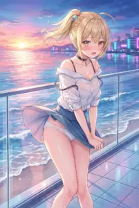 Miyamae Nonoa: Skirt-Flipping Wind & Stunning Sunset View!