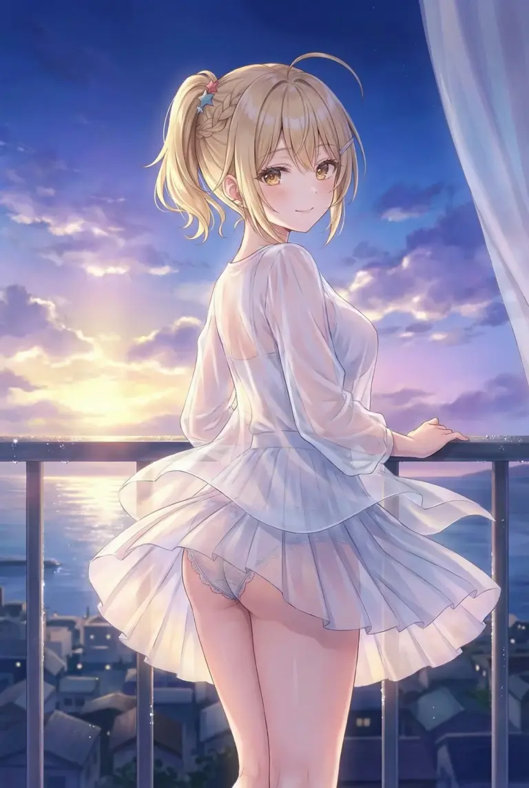 【宮前 乃々亜】夕焼けのバルコニーで微笑む乃々亜