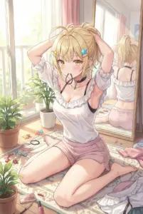 【宮前 乃々亜】朝の身支度、お部屋でリラックス