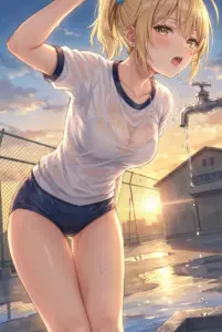 Soaked PE uniform at sunset, quenching Nonoa Miyamae’s thirst