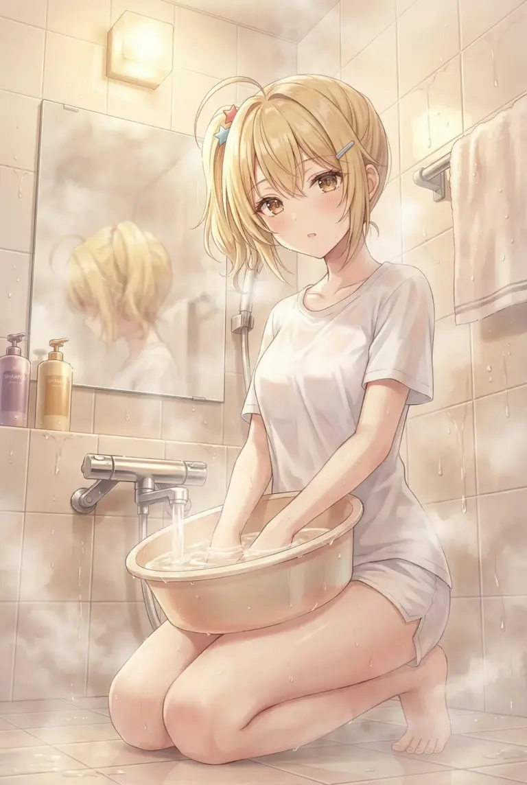 【宮前 乃々亜】湯上り前の濡れTシャツ