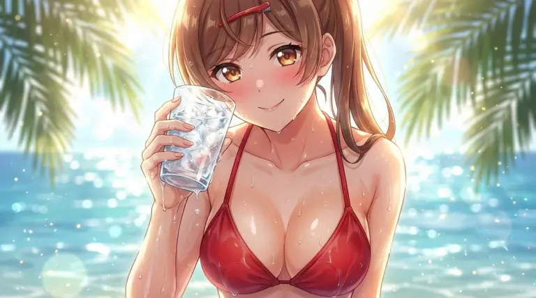 【間 瑞希】真夏のビーチで涼しげな笑顔