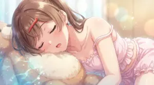 【間 瑞希】汗ばむ寝顔、ぬいぐるみに癒されて