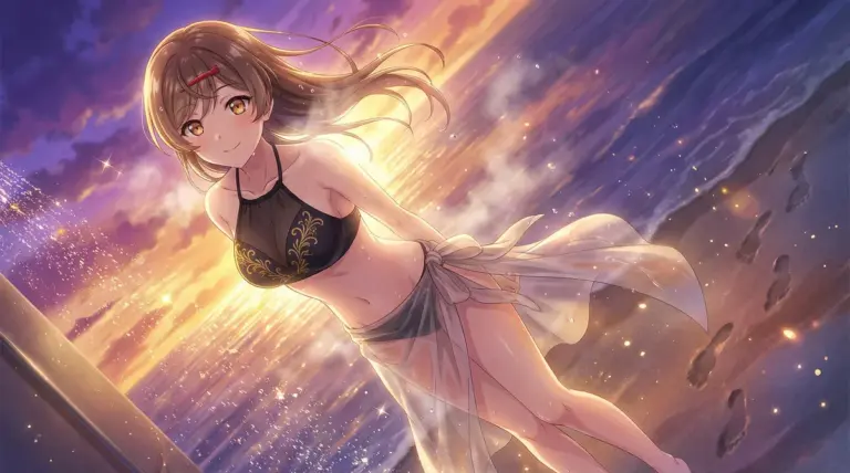 【間 瑞希】夕焼けビーチの煌めく笑顔