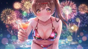 【間 瑞希】夜空の花火と水着で乾杯！