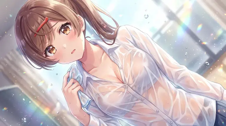 【間 瑞希】びしょ濡れシャツの瑞希と水滴