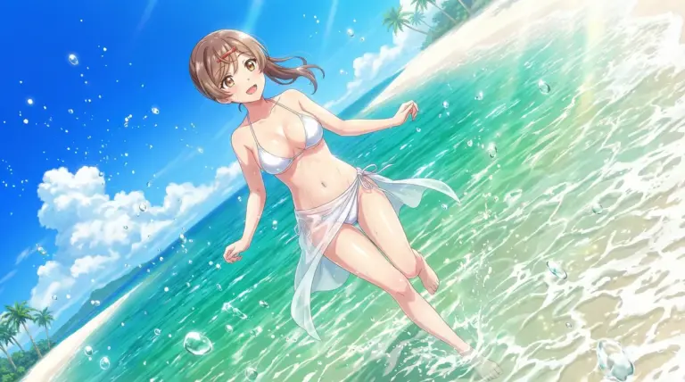 【間 瑞希】青い空と海！白い水着で夏を満喫する笑顔