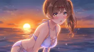 【間 瑞希】夕焼けに染まる水着姿の瑞希