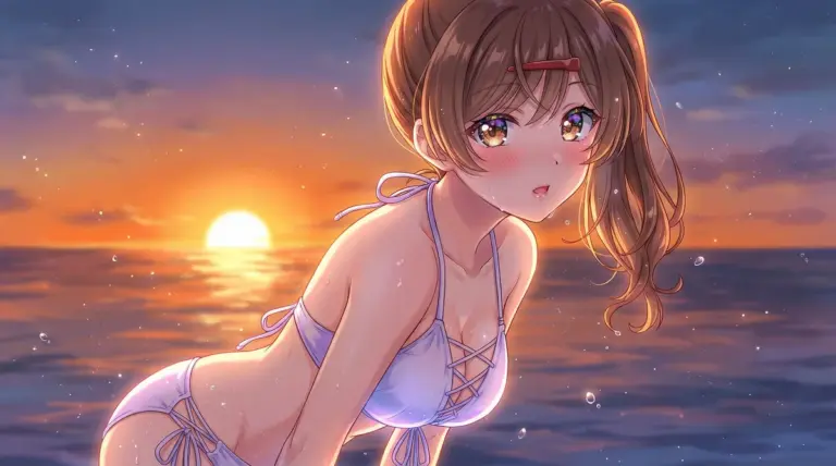 【間 瑞希】夕焼けに染まる水着姿の瑞希