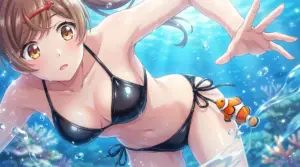 Underwater Fun! Ma Mizuki in a Bikini with a Friendly Clownfish