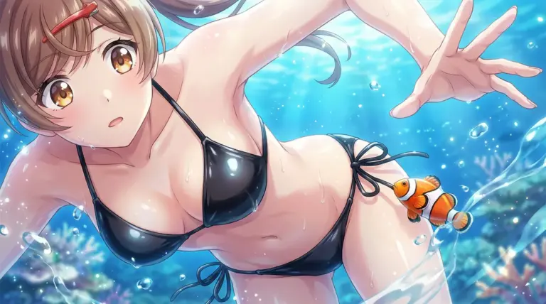 【間 瑞希】水中で熱帯魚と戯れるビキニ姿