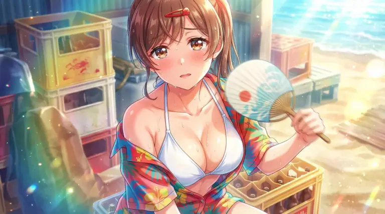 【間 瑞希】真夏のビーチで汗だく…？水着姿で一休み