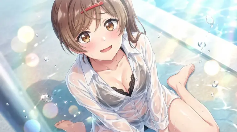 【間 瑞希】水に濡れたシャツと恥じらう笑顔