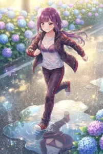 【双見奈々】雨上がりの紫陽花と濡れ透けラン