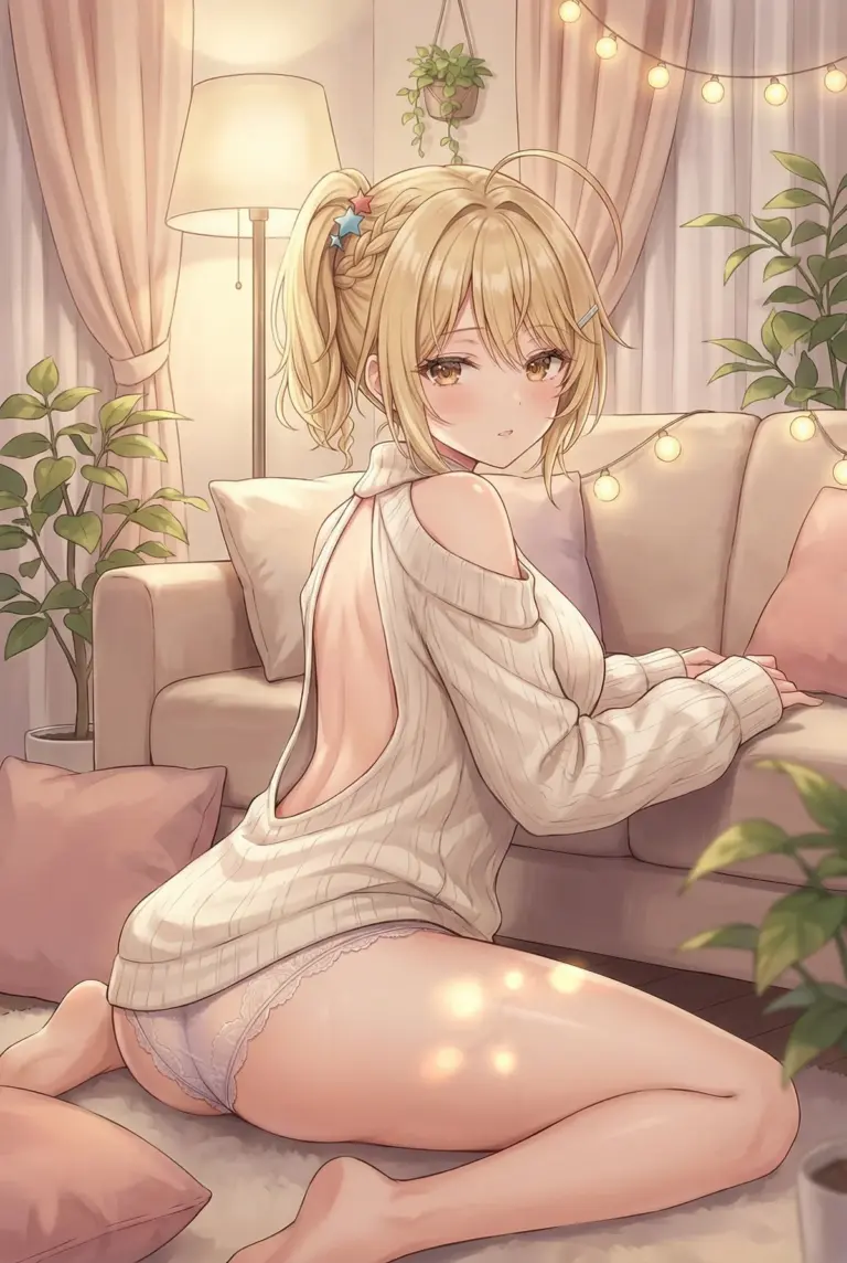 【宮前 乃々亜】くつろぎの夜に魅せる背中ニット姿