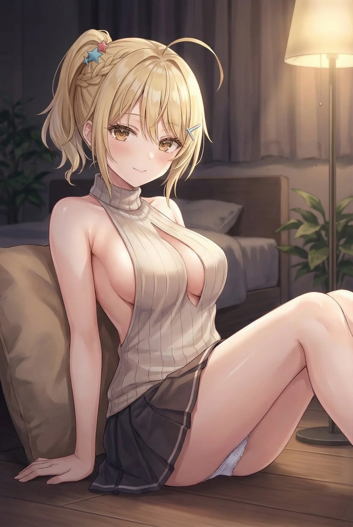 「ロシア語でデレる隣のアーリャさん」の宮前乃々亜が、温かい照明の下、挑発的なルームウェア姿でこちらを見つめる。キュートさとセクシーさが同居する魅力的な一枚。