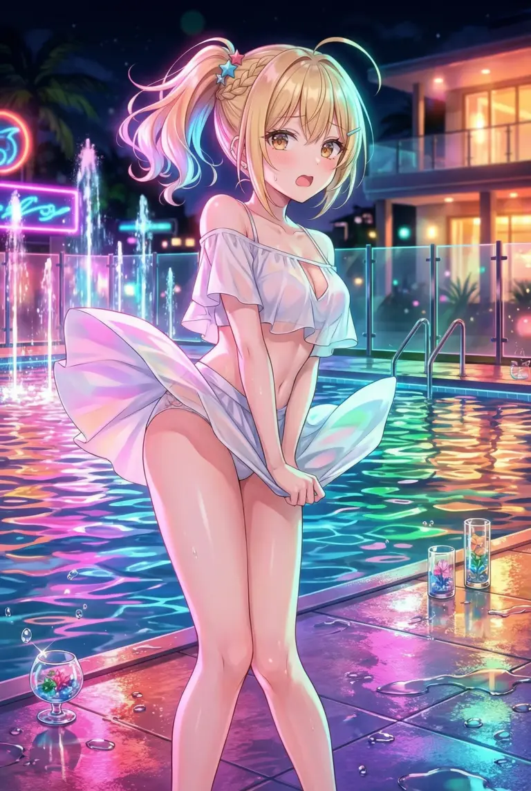 【宮前 乃々亜】夜のプールサイドでスカートひらり