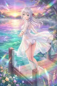 Alya’s Radiant Sunset: A Magical Swimsuit & Sheer Dress Look