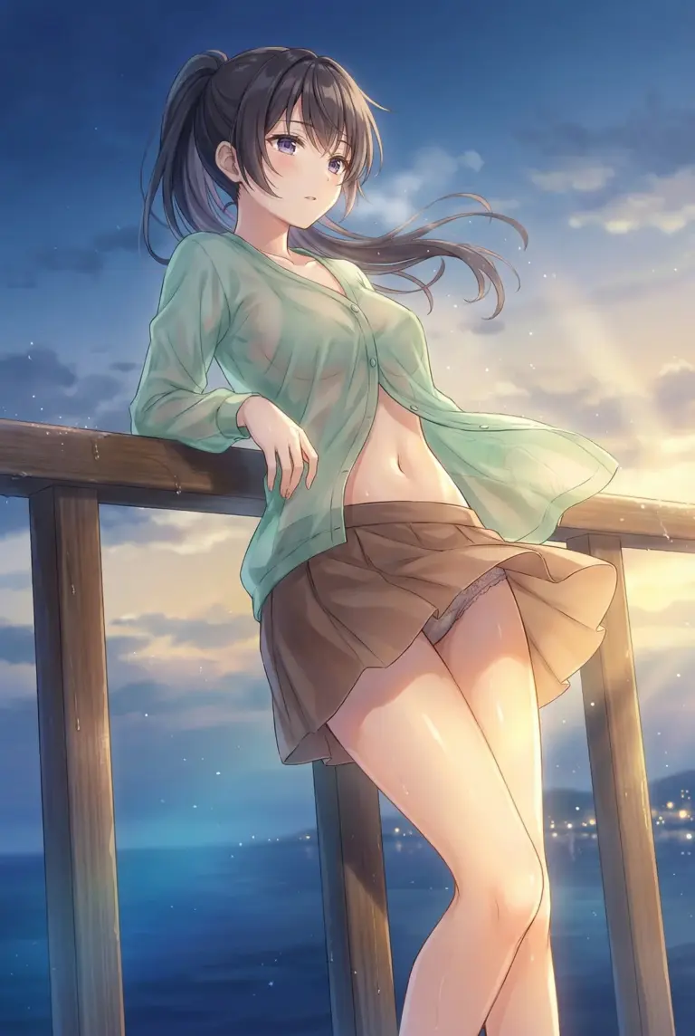 【周防有希】夕暮れの海辺で、濡れ透ける肌