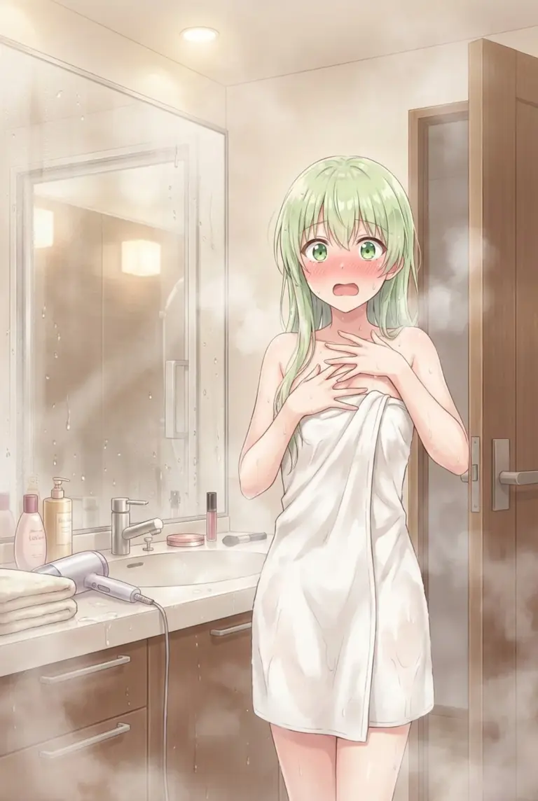 【セシリア】湯気立つ浴室でタオル姿、照れる聖女