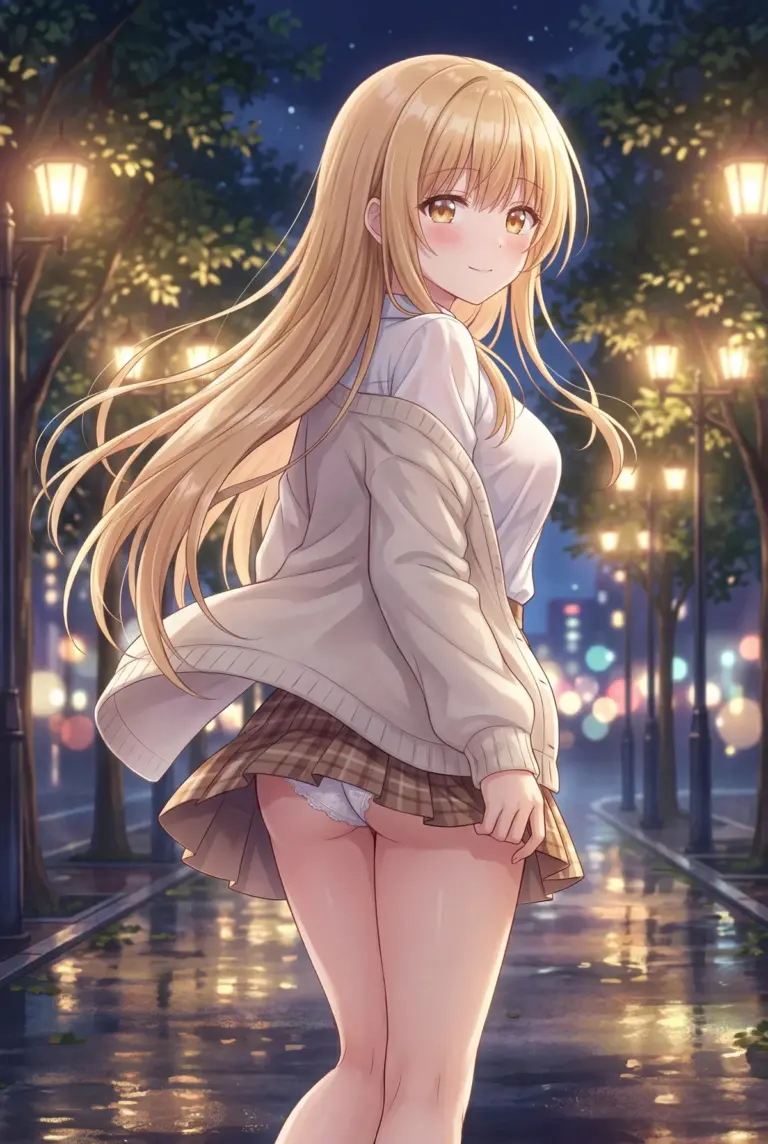 【椎名真昼】夜の街路樹の下、魅惑の微笑み