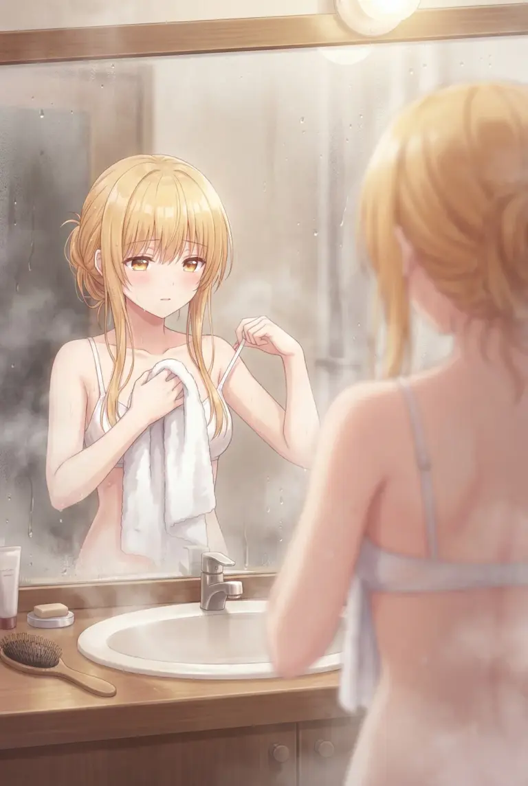 【椎名真昼】湯上りの鏡、水滴と羞じらいの眼差し