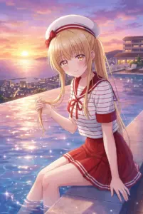 Mahiru Shiina: Golden Hour Glow at the Pool