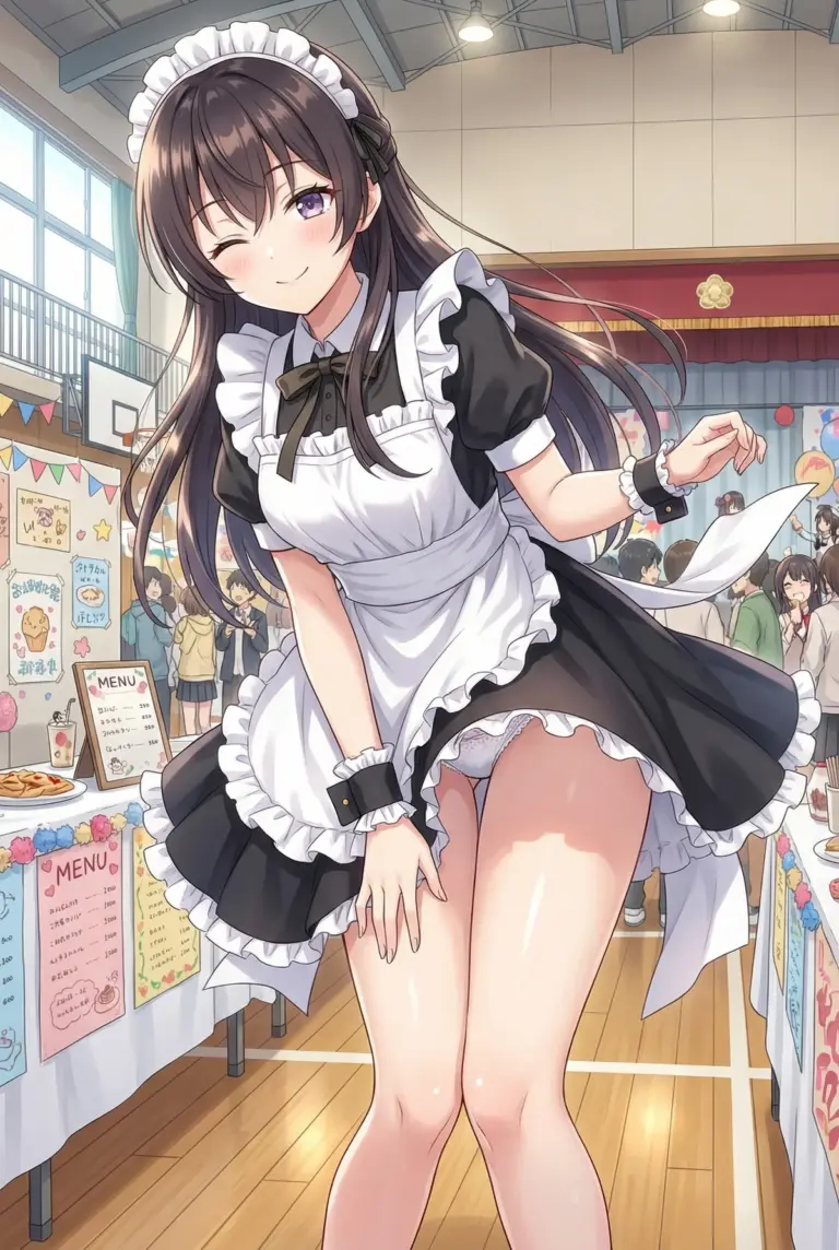 【周防 有希】メイド姿で可愛くウインク！学園祭へようこそ