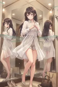 【周防 有希】試着室で上品な白シャツコーデ