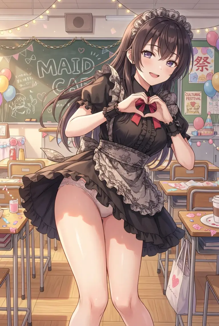 【周防 有希】文化祭メイドカフェでハートポーズ