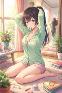 Suou Yuki’s Sweet Morning: Tying Her Hair in Pajamas