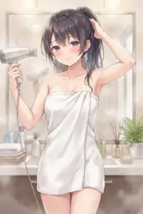 【周防 有希】湯上りバスルームで髪を整える