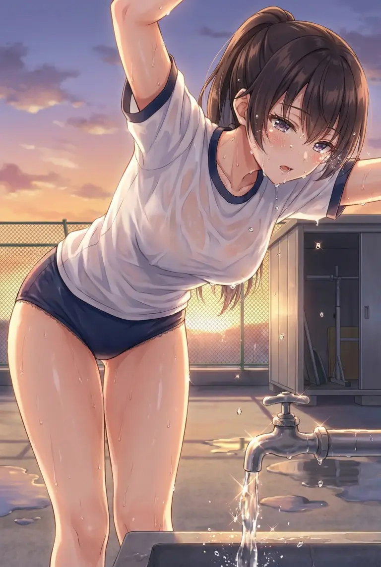 【周防 有希】夕焼けと水濡れ体操服