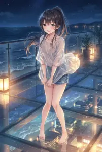 Suou Yuki: Wet shirt and shy smile on a starry night terrace