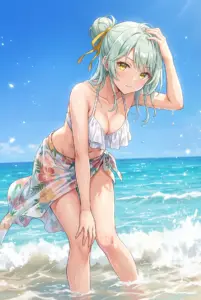 【小柳 香穂】夏のビーチで濡れた水着姿