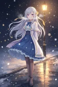 【ユフィリア・マゼンタ】雪舞う夜の街灯の下で