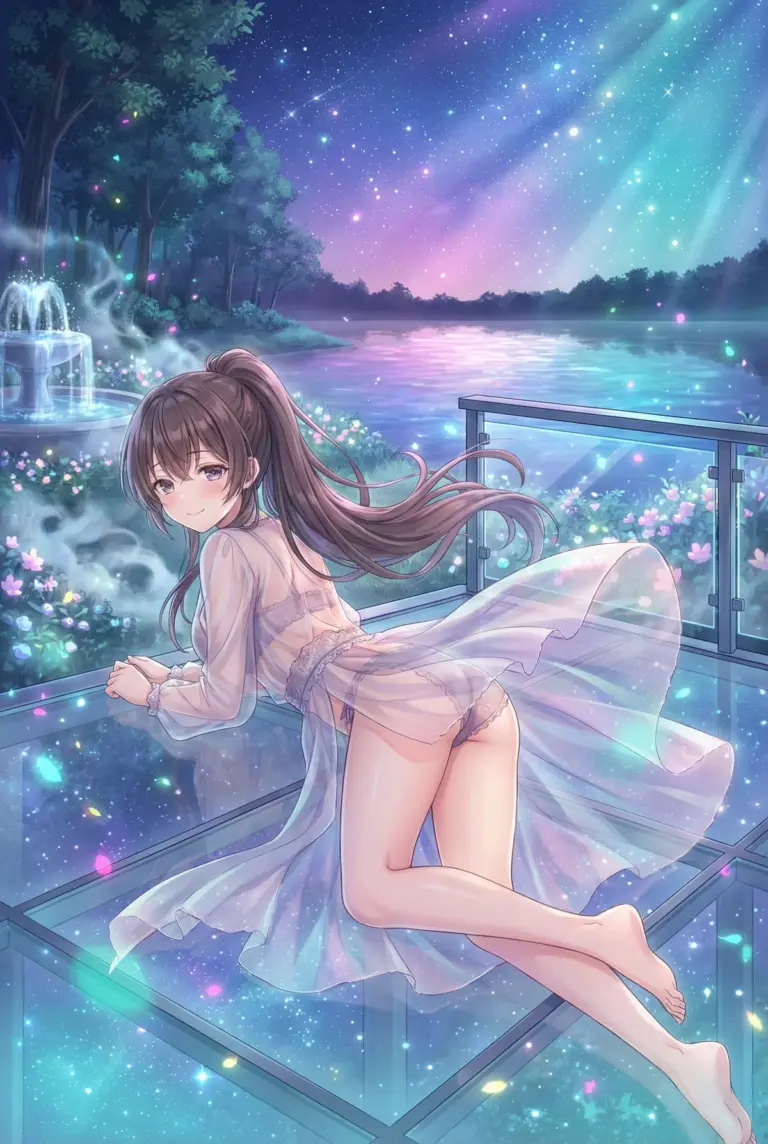 【周防 有希】幻想的な星降る夜、優美なネグリジェ姿