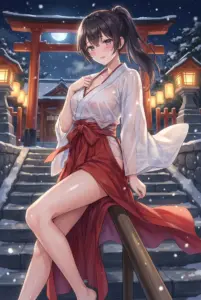 Yuki Suo: Shrine Maiden’s Wet Kimono on a Snowy Night