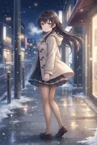 Yuki Suo: A Gentle Winter Smile in a Snowy Night Cityscape