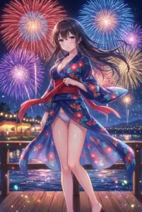 【周防 有希】夜空の花火と麗しき浴衣姿
