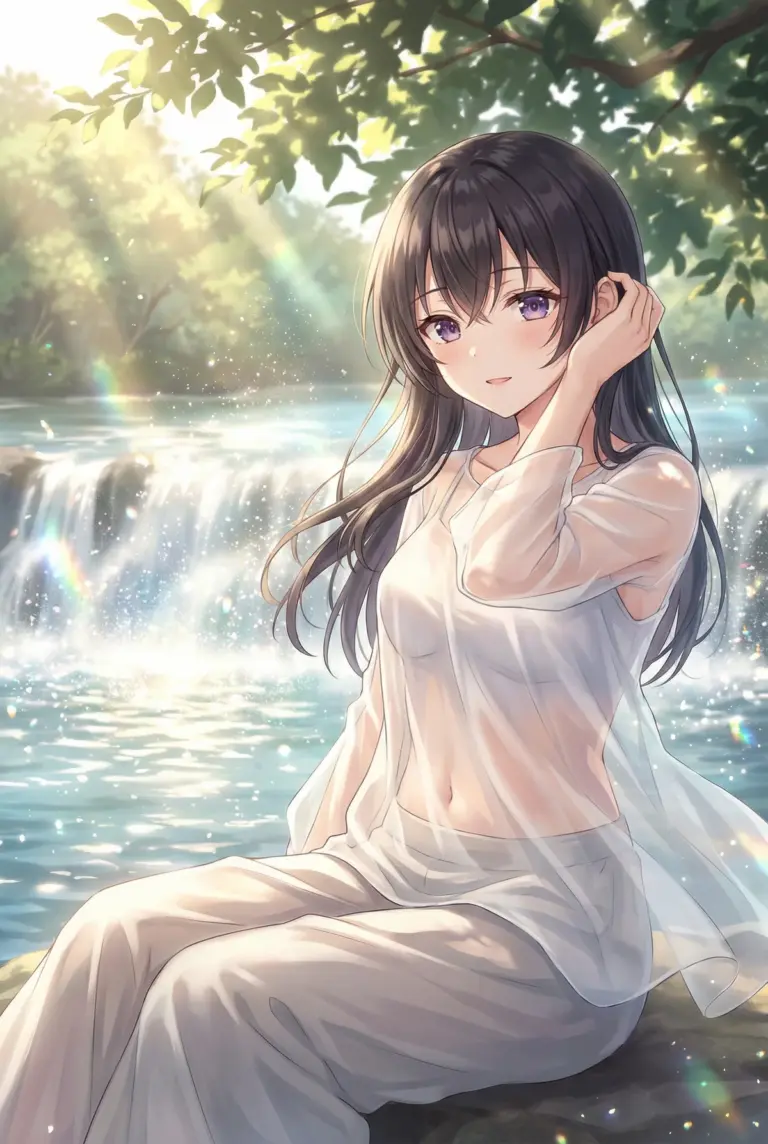 【周防有希】滝壺で微笑む濡れ姿