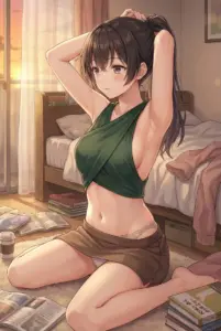 Yuki Suou’s Cozy Evening: Tying Her Hair in Golden Light